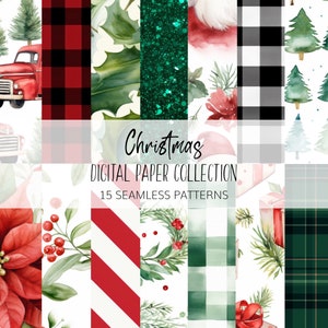 Christmas Digital Paper Set, Holiday, Seamless Patterns - Instant download