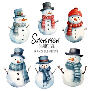 Snowmen Clipart Set - Christmas -  PNG - Instant download