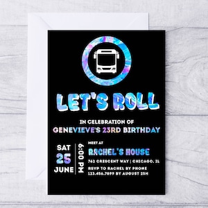 Iridescent Party Bus Invitation, Party Bus Birthday Party Invite, Bachelorette Party Bus Invite, Printable Invitation,