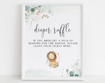 Eucalyptus Lion Baby Shower Diaper Raffle Sign, Lion Baby Shower Decor, Baby Shower Sign, Digital Printable Instant Download,