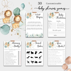 Gry na baby shower Twin Lion, edytowalny pakiet do druku (pobranie cyfrowe)