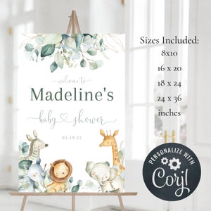 Safari Baby Shower Welcome Sign, Jungle Animals Baby Shower Sign, Editable Baby Shower Welcome Sign, Baby Shower Decor, Instant Download