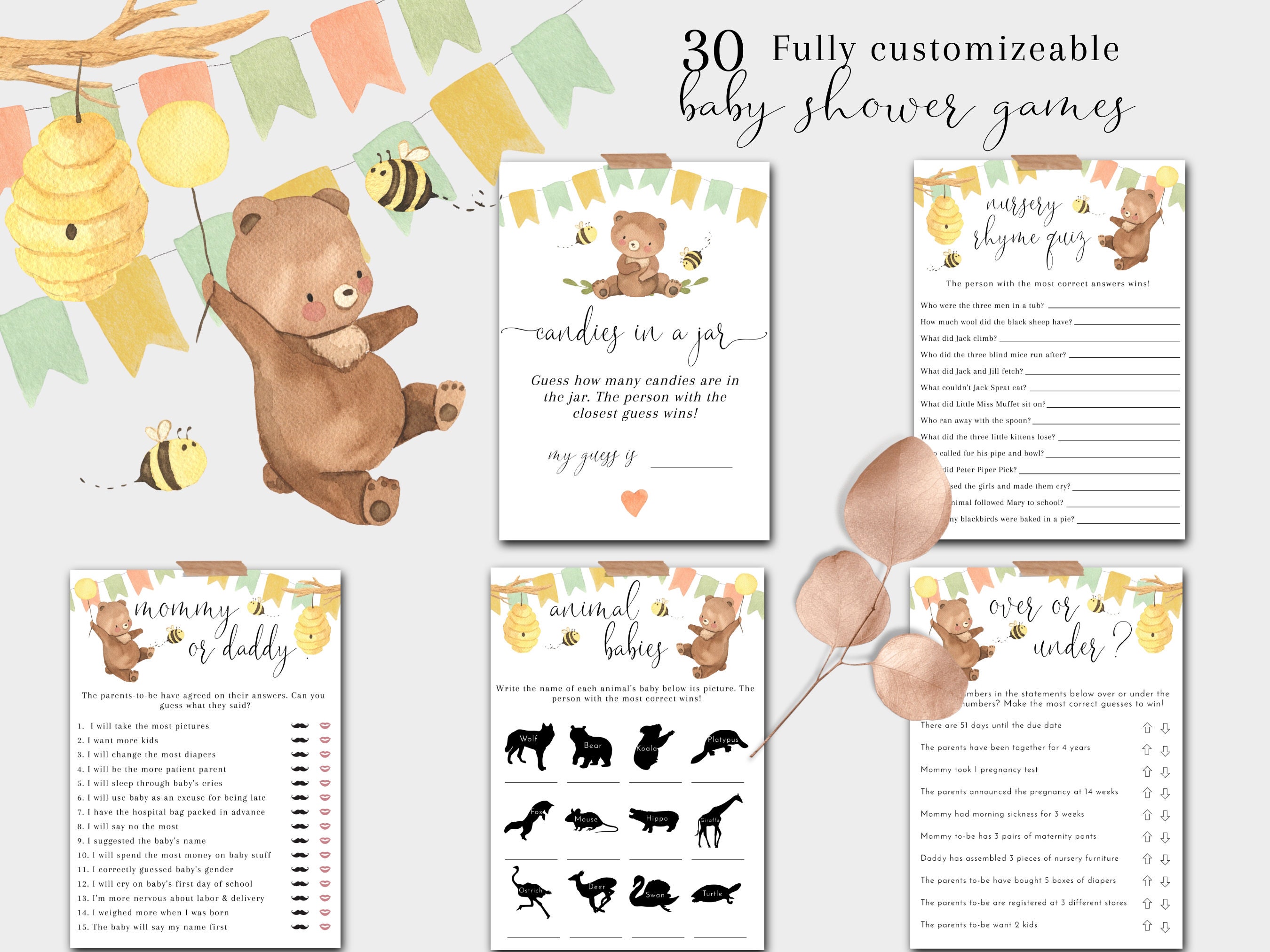 30 EDITABLE Baby Shower Games - Bearly Wait Baby Shower Collection