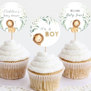Lion Baby Shower Cupcake Toppers, Gender Neutral Lion Baby Shower Decorations, Birthday Cake Toppers, Instant Download Printable
