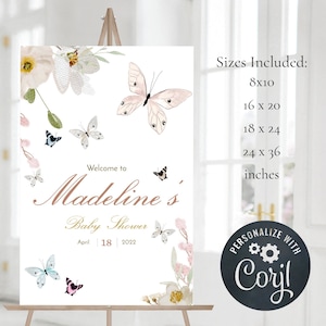 Butterfly Baby Shower Welcome Sign, Girl Baby Shower Welcome Sign, Birthday Party Welcome Sign, Flower Welcome Sign, Instant Download