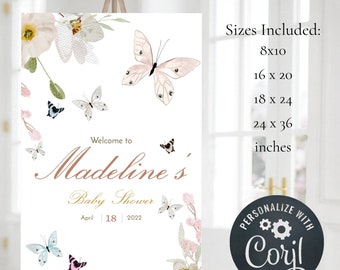Butterfly Baby Shower Welcome Sign, Girl Baby Shower Welcome Sign, Birthday Party Welcome Sign, Flower Welcome Sign, Instant Download