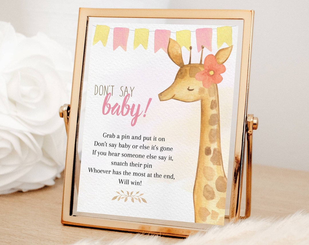 Giraffe Don't Say Baby Clothespin Game, Giraffe Baby Shower Sign