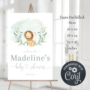 Lion Baby Shower Welcome Sign, Baby Shower Welcome Sign, Baby Shower Decor, Party Decor, Editable Sign