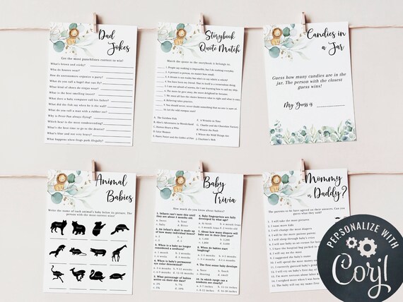 Lion Baby Shower Games Bundle, 30 Editable Printable Games (Digital Download)