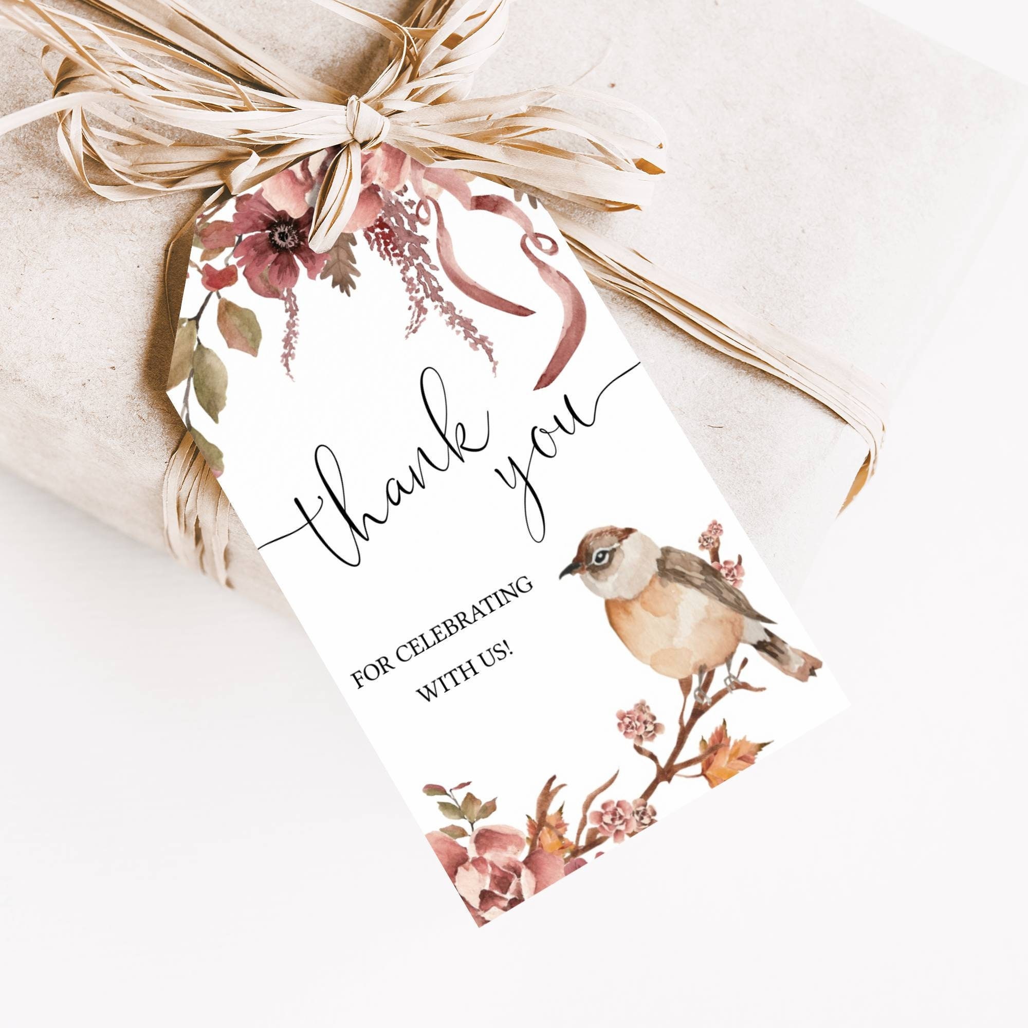 Bird Thank You Tag Floral Thank You Tag Printable Favor Gift - Etsy