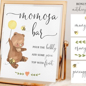 Znak barowy „Miś Mimosa”, dekoracja na baby shower (do pobrania natychmiast)