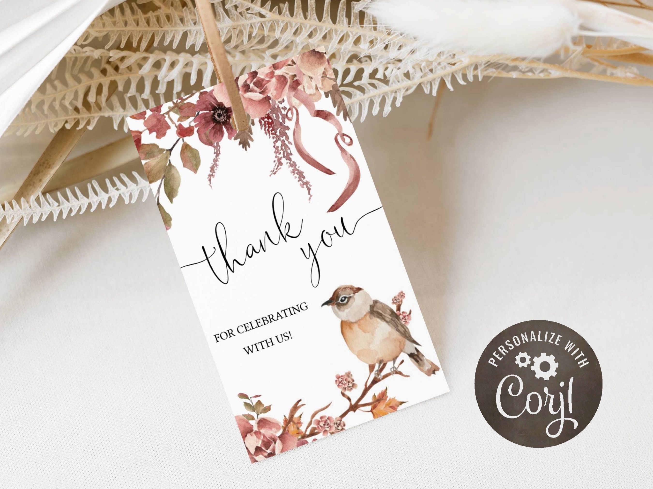 Bird Thank You Tag Floral Thank You Tag Printable Favor Gift - Etsy