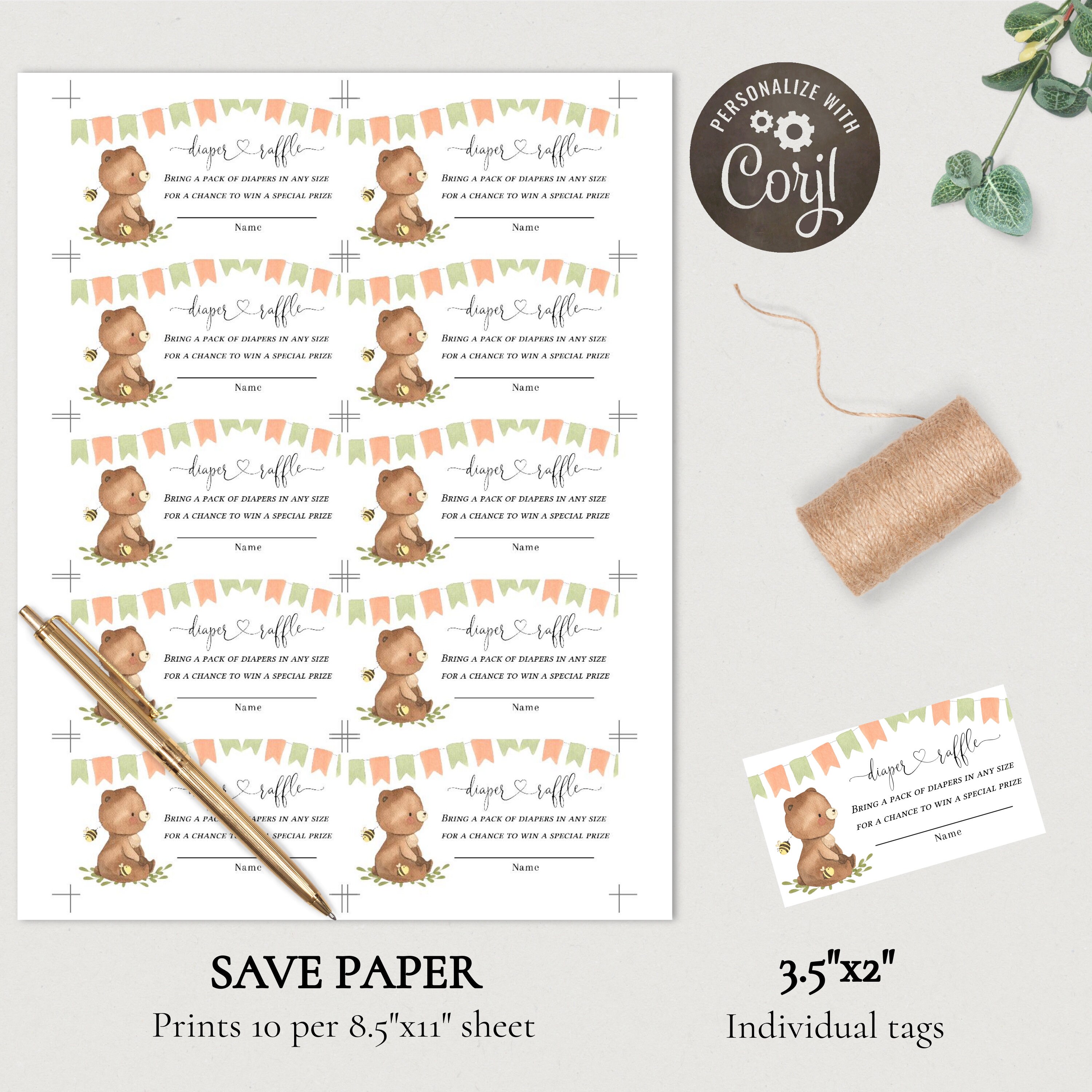 Teddy Bear Diaper Raffle Ticket, Diaper Raffle Baby Shower Game, We Can Bearly Wait Baby Shower ...
