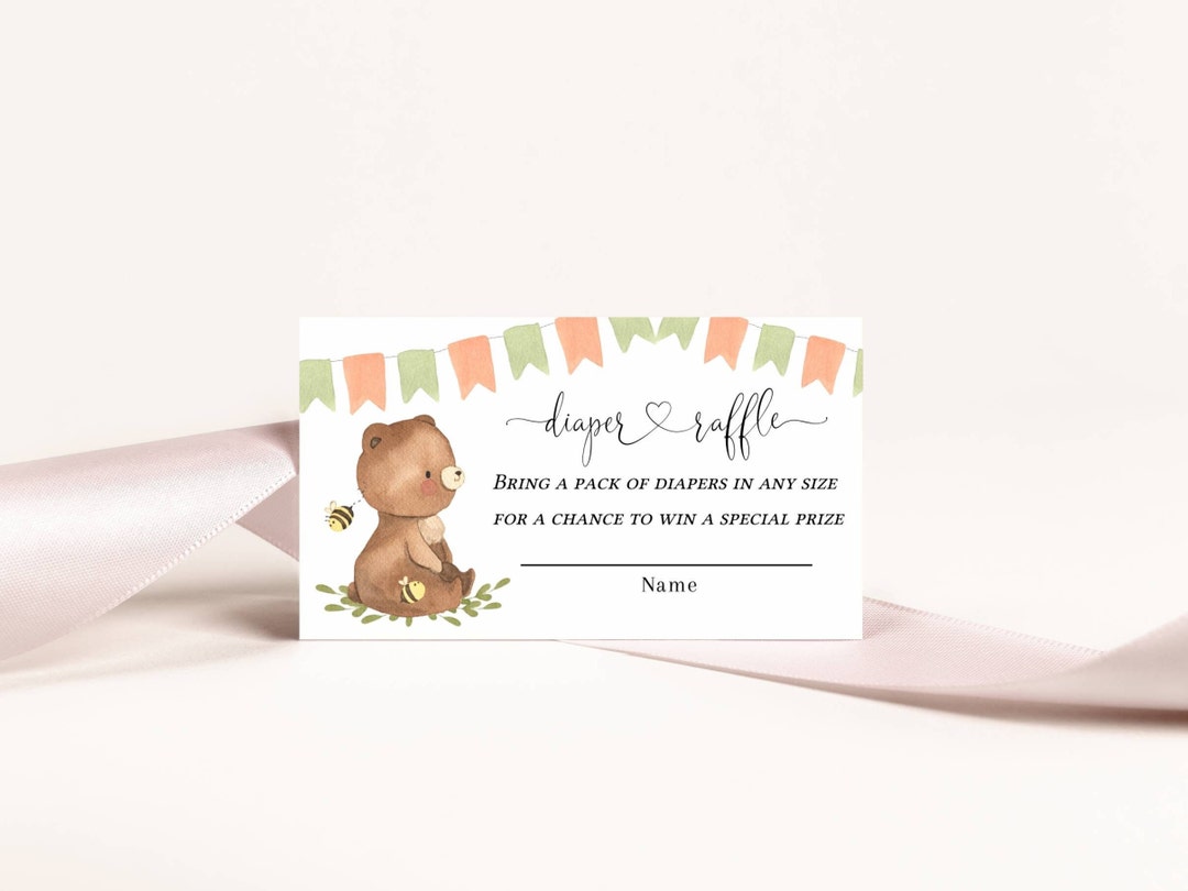 Teddy Bear Diaper Raffle Ticket, Diaper Raffle Baby Shower Game, We Can Bearly Wait Baby Shower ...
