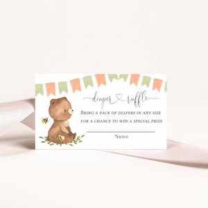 Teddy Bear Diaper Raffle Ticket, Diaper Raffle Baby Shower Game, We Can Bearly Wait Baby Shower, Printable Instant Download