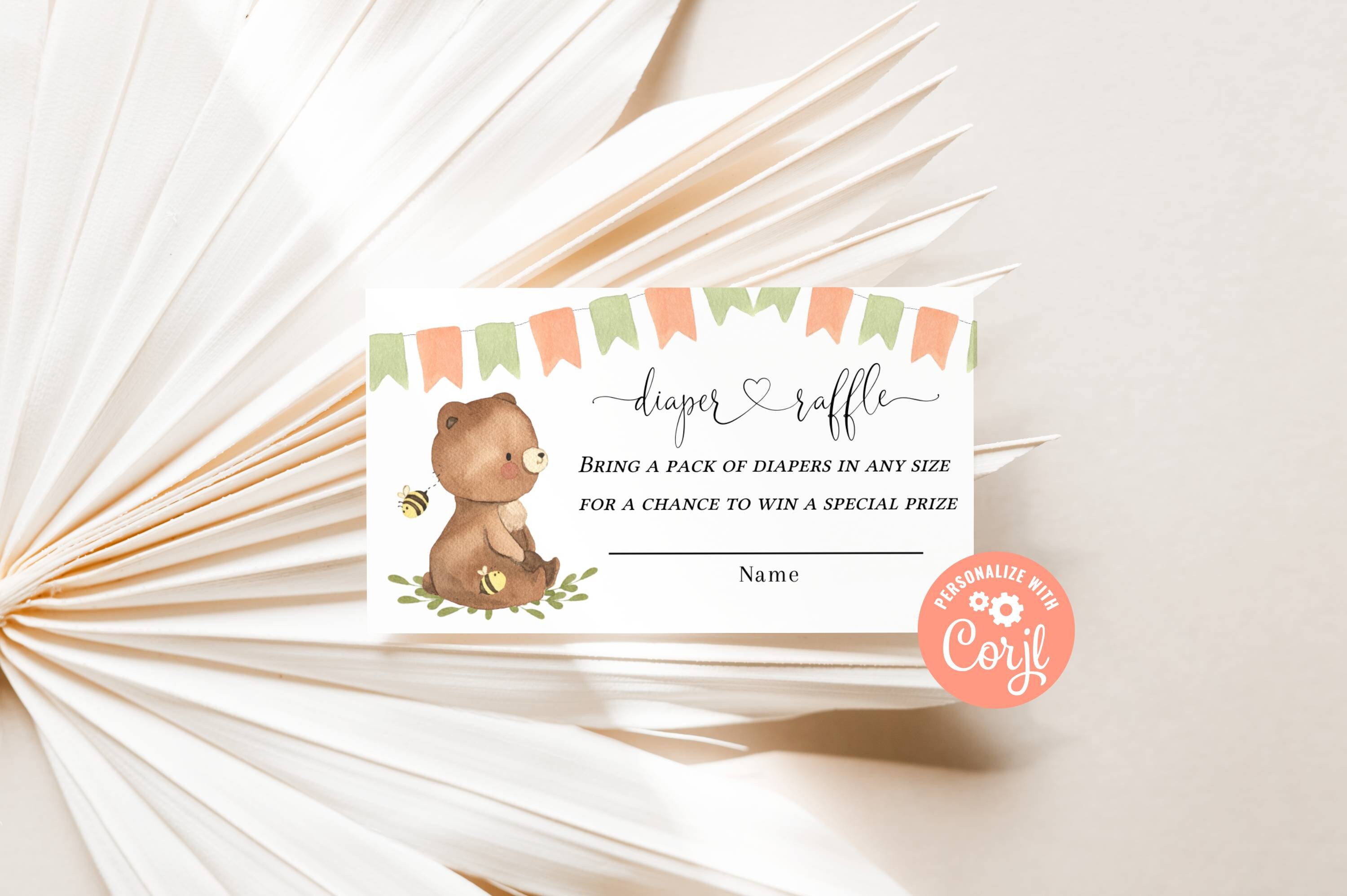 Teddy Bear Diaper Raffle Ticket, Diaper Raffle Baby Shower Game, We Can Bearly Wait Baby Shower ...