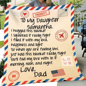 To My Daughter Blanket Personalized Gift From Dad, Custom Name Blanket Adult, Blanket Throw Soft, Bonus Daughter Christmas Blanket