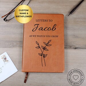 Carta personalizada para meu bebê recém-nascido | Diário de couro personalizado, presente de chá de bebê da vovó e do vovô, para o caderno da minha filha