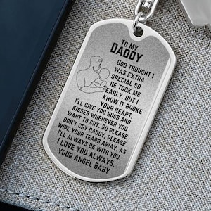 Miscarriage Gift For Dad | Miscarriage Keepsake, Daddy of an Angel Dog Tag Keychain, 7 weeks miscarriage gift for husband, Baby Loss Gift