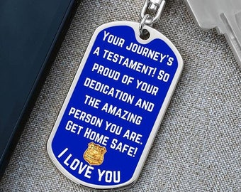 Police Academy Graduation Gift, Personalized New Officer Keychain, Custom Thin Blue Line Keyring, New Police Officer Gift Idea for Husband