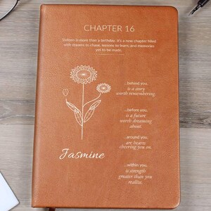 16th Birthday Gift Journal, Chapter 16 Keepsake for Teen Girl or Boy, Sweet Sixteen Gift, Inspirational Vegan Leather Notebook with Gift Box