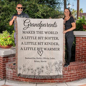 Grandparent Gift Blanket, Christmas Woven Blanket for grandma grandpa, flower woven throw, Anniversary gift for grandparents from grandkids