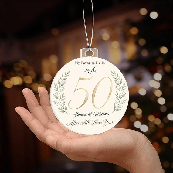 Personalized 50th Anniversary Acrylic Ornament, Custom Fiftieth Wedding Gift, Hand in Hand, Golden Marriage Keepsake for Couple 4