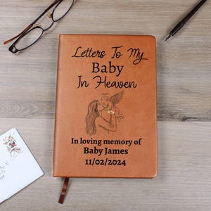 Diário "Cartas para meu bebê no céu", lembrança personalizada de aborto espontâneo em couro vegano, presente para perda de bebê, livro de memórias de luto para mães e pais