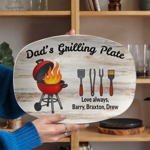 Personalized Dad’s BBQ Grilling Plate with Kids’ Names, Custom Barbecue Platter for Father’s Day, Birthday or Christmas Grill Gift