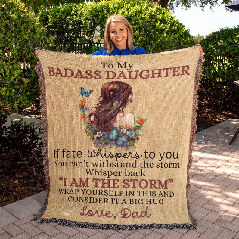 To My Badass Daughter Woven Blanket From Dad Gift From Father 16th