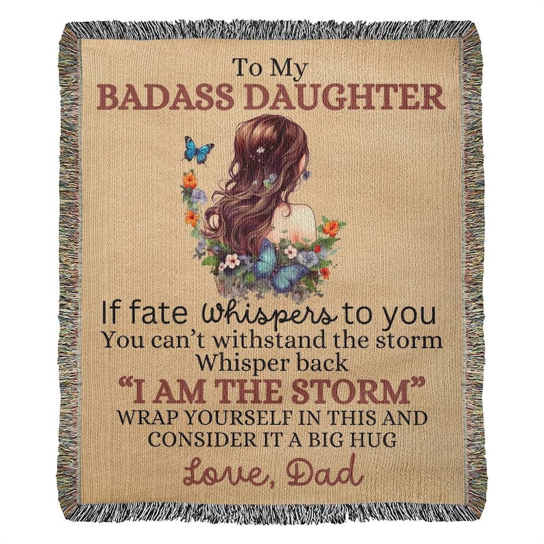 To My Badass Daughter Woven Blanket From Dad Gift From Father 16th