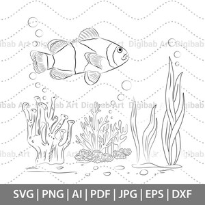 Clown Fish SVG, Clown Fish, Clown Fish Vector, Coral Fish drawing, Clown Fish PNG, Vinyl Decals, Sticker