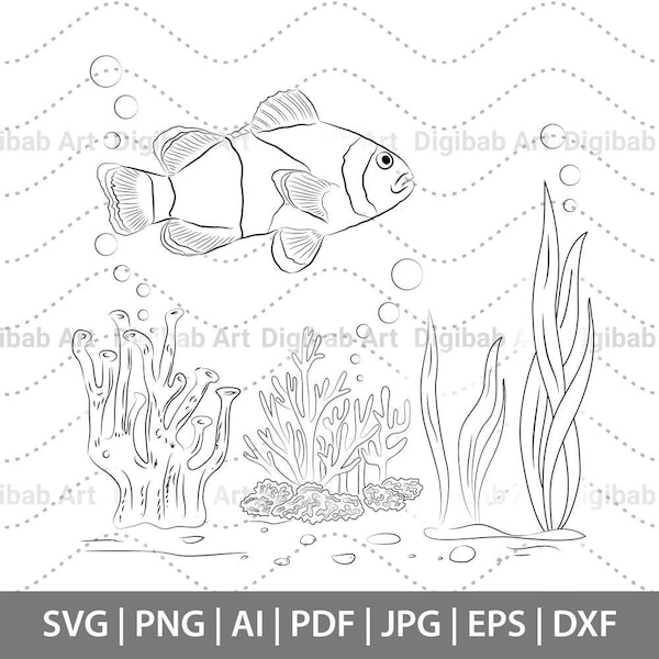 Clown Fish SVG, Clown Fish, Clown Fish Vector, Coral Fish drawing, Clown Fish PNG, Vinyl Decals, Sticker