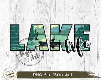 Lake Life PNG: Fishing Boat Sublimation Design (Digital Download)