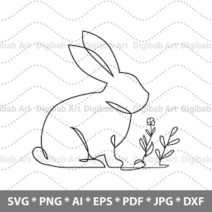 Dessin au trait lapin SVG, dessin au trait SVG lapin, lapin Art PNG, art mural lapin une ligne, lapin de Pâques, dxf png, design par sublimation