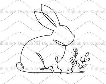 Dibujo lineal de conejito SVG, contorno de conejito de Pascua (descarga digital)
