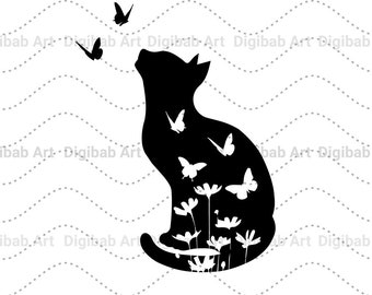 Cat With Butterflies SVG, PNG, Cat Butterflies, svg file for Cricut, for Tshirt,  Cat Butterfly, Instant digital download