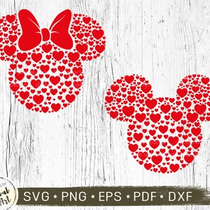 Mouse San Valentino SVG, Mouse Heart Valentine, Minnie, Valentine Mouse Head svg, png, eps, dxf, download istantaneo, Buon San Valentino