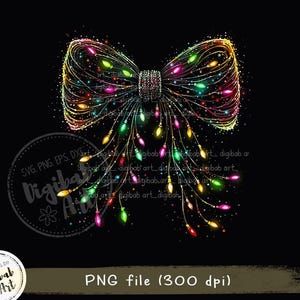 Christmas Light Bow PNG: Coquette Style (Digital Download)
