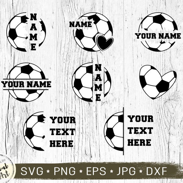 Soccer Name SVG Bundle,  Soccer Ball Monogram, Name Soccer Heart svg, Cut file cricut, Soccer png, Digital download, Split Soccer Frame