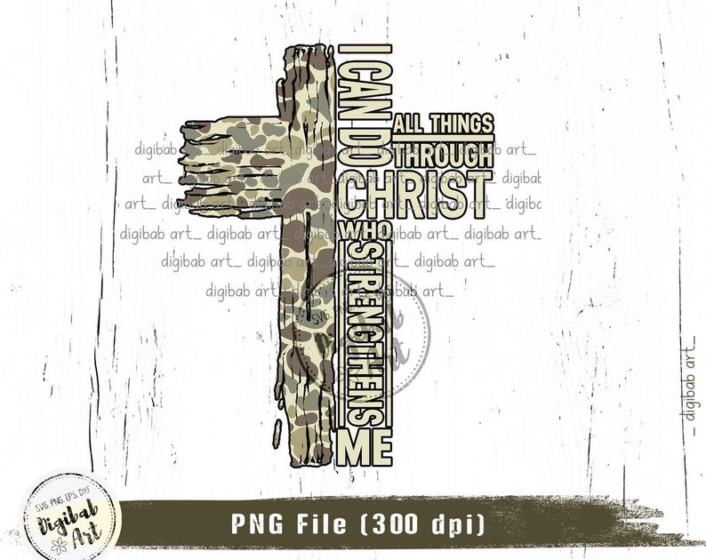 Camo Cross PNG, Christian Cross Png, Philippians 4:13,