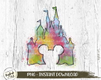 Watercolor Castle PNG: Mouse Ear Design (Digital Download)