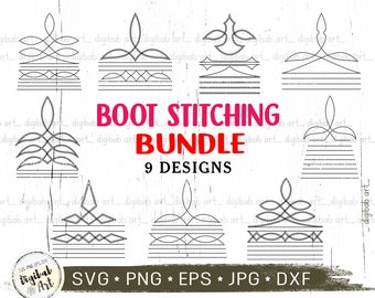 Boot Stitching Bundle svg, Boot Stitch png, Western Boot Stitch Bundle, Western Sewing, png jpg dxf, digital download, Sublimation, 9 files