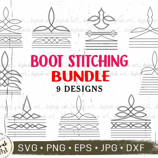 Boot Stitching Bundle svg, svg Boot Stitch, svg de couture Boot Western, couture Western, png jpg eps dxf, téléchargement numérique