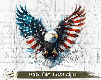 Águila patriótica PNG: Bandera estadounidense texturizada, archivo de sublimación, 4 de julio (descarga digital)