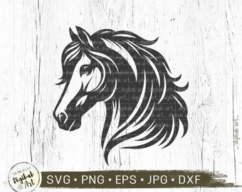 Horse Head SVG, Horse Head Silhouette, png, dxf, Bold Stencil Style, Instant Download, Cut File, Vinyl Decal, Engrave