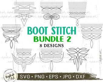 Diseños de puntadas para botas vaqueras: paquete SVG, PNG y JPG (descarga digital)