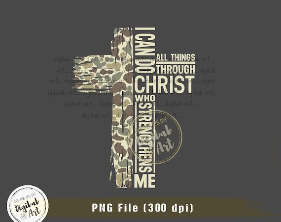 Camo Cross PNG, Christian Cross Png, Digital Download, Philippians 4:13, I can do all things through Christ, Png Sublimation