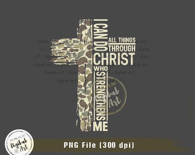 Camo Christian Cross Png, Philippians 4:13,