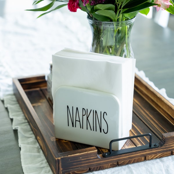 Heartland Home Porcelain White Napkin Holder. Large Ceramic Farmhouse Napkin Dispenser. Vertical Napkin Holder for Kitchen Table or Counter